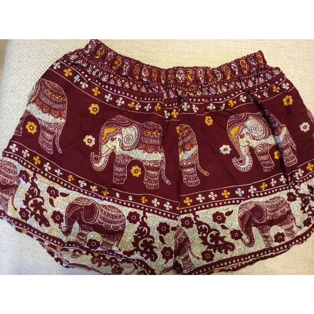 Red Thai Elephant Shorts Expandable Waist Band